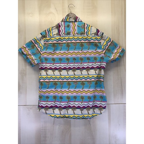 Zipcode Mens Colorful Tropical Palm Tree Print Button Up Short Sleeve Mens Sz L - Picture 4 of 6